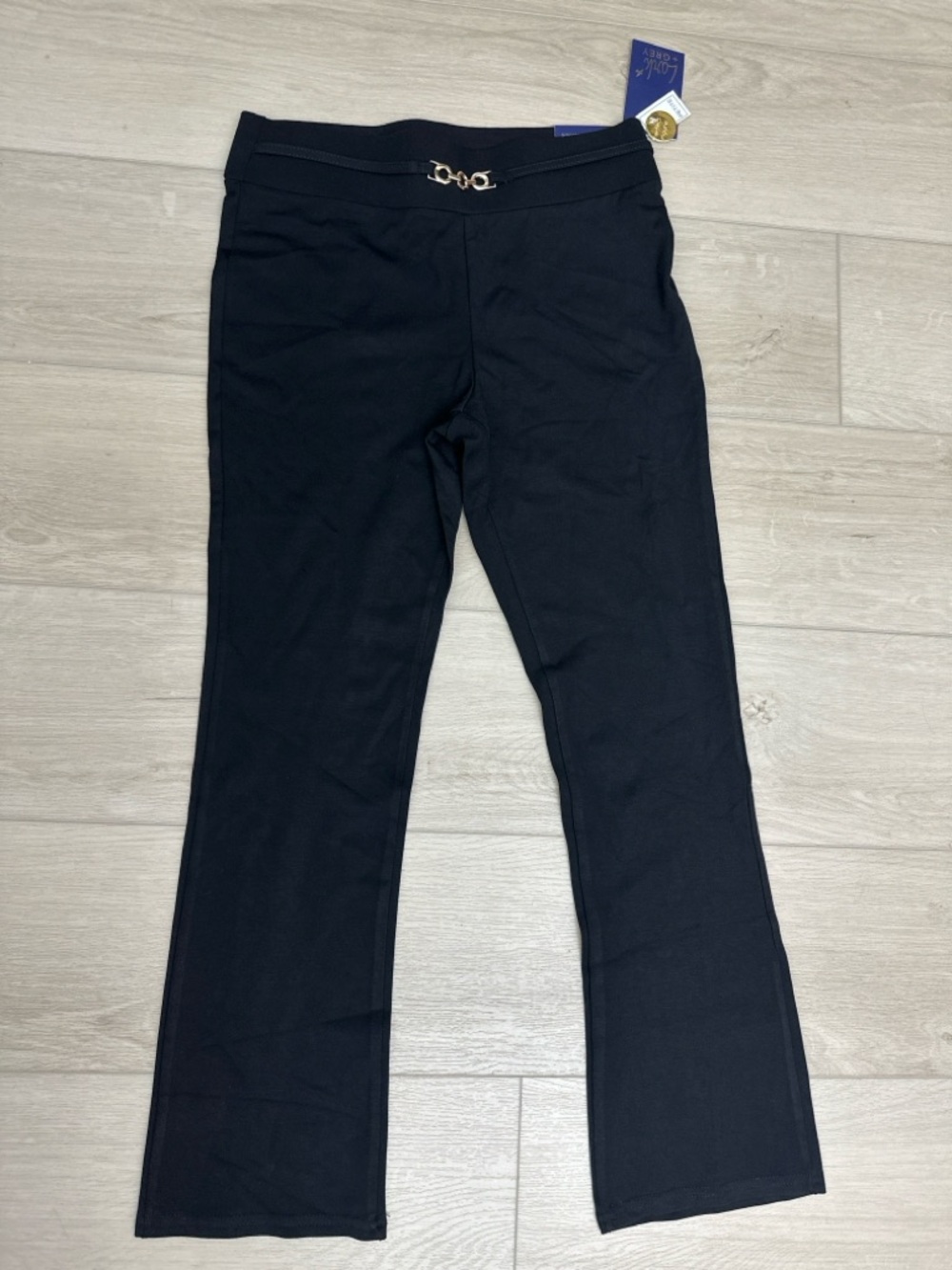 Lark + Grey Petite Black Pull-On Pants | Slim Straight Stretch Trousers